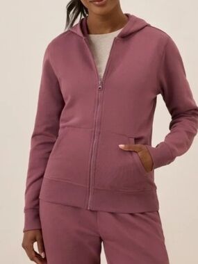 Pact Womens mauve brushed cotton full zip fleece hoodie size small